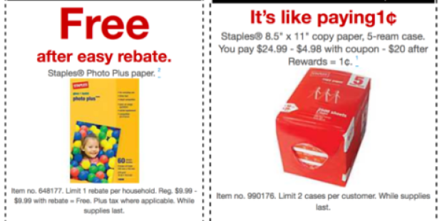 Staples: FREE Photo Plus Paper + 5 Ream Case of Copy Paper Only $0.01 (After Rewards)