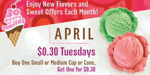 Marble Slab & Maggie Moo’s: Buy 1 Small or Medium Cup/Cone on Tuesdays, Get 1 for 30¢