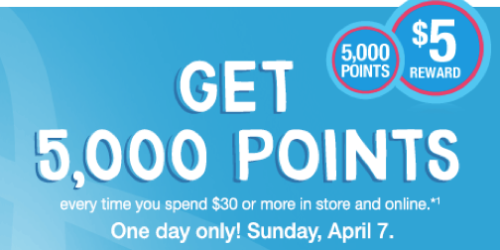 Walgreens: Sunday, 4/7 Only, Earn 5,000 Balance Rewards Points (= $5 Reward) w/ $30 Purchase