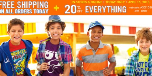 The Children’s Place: FREE Shipping on ANY Order + Extra 20% Off (Today Only!) + More