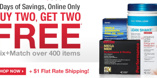 GNC.com: Buy 2 Get 2 FREE Vitamins & More Sale + $1 Flat Rate Shipping (Ends Tonight!)