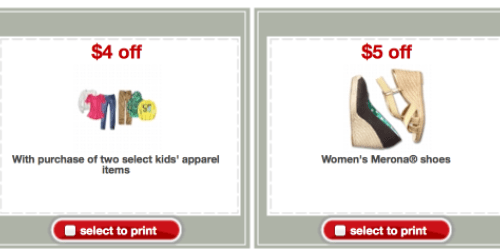 *HOT* Target Coupons: $4/2 Kids’ Apparel Items + $5/1 Women’s Merona Shoes Store Coupons
