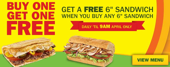 Subway Buy 1 Get 1 Free 6 Sandwiches In April Hip2Save