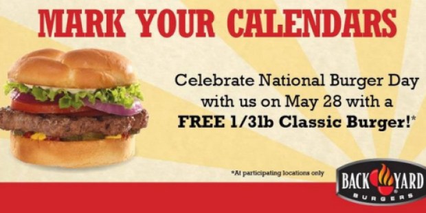 Back Yard Burgers: FREE 1/3 lb Burger on May 28th (First 100 Customers)