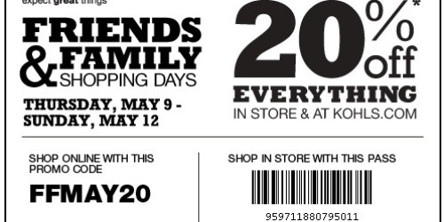 Kohl’s: 20% Off In-Store or Online (5/9-5/12)