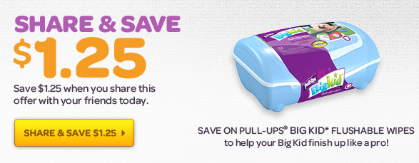 Rare & High Value $1.25/1 Pull-Ups Big Kid Flushable Wipes Coupon