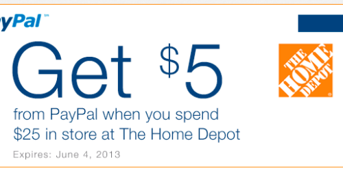Paypal: Get $5 When You Spend $25 In-Store at Home Depot (Valid Through June 4th)