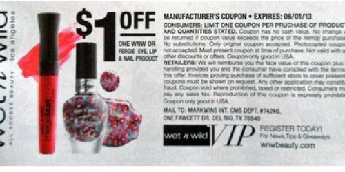High Value $1/1 Wet ‘n Wild Coupon in 5/19 RP = FREE Cosmetics at Various Stores