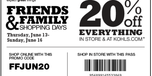 Kohl’s: 20% Off In-Store or Online (6/13-6/16)