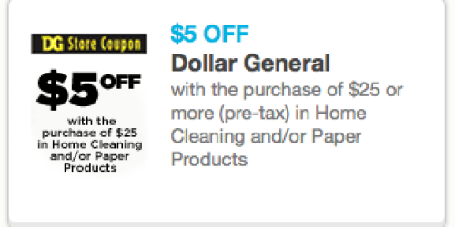 Dollar General: $5 Off $25 Home Cleaning and/or Paper Products Coupon (Valid 6/21) + Deal Scenario