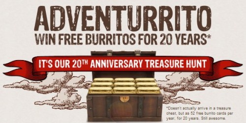 Chipotle 20th Anniversary Scavenger Hunt: 380 Win Free Burritos for a Year + More (Register Now)