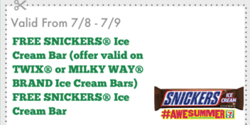 7-Eleven: Free Snickers, Twix or Milky Way Ice Cream Bar Through July 9th (Mobile App Users Only)
