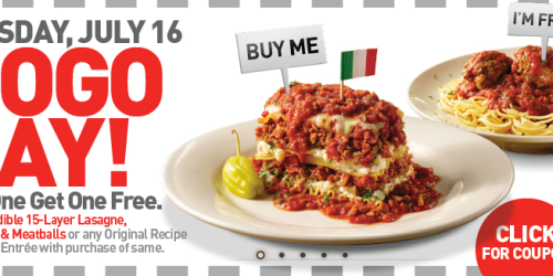Spaghetti Warehouse: Buy 1 Get 1 Free Spaghetti & Meatballs or Lasagne (7/16 Only)