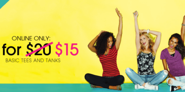Wet Seal: 5/$15 Tees and Tanks Sale + FREE Shipping w/ $15 Purchase + Add’l 5% Off = Lots of Great Deals