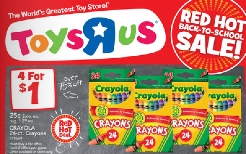 Toys R Us today only: 3 for $1 24 pack Crayola crayons 