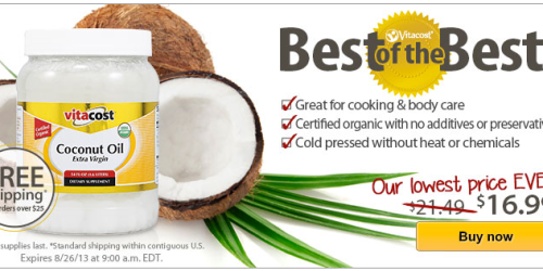 Vitacost.com: $10 Off $30 Purchase (Still Available!) = Sweet Deal on Huge Containers of Coconut Oil