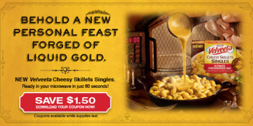 Kraft First Taste Members: High Value $1.50/1 or $1/1 Velveeta Cheesy Skillets Singles Coupon