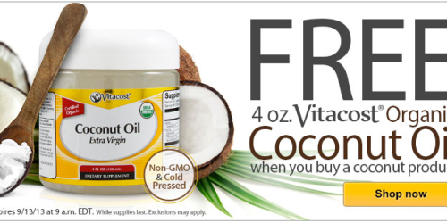 Vitacost: FREE 4oz Vitacost Organic Coconut Oil with EVERY Coconut Product Purchase = Lots of Great Deals