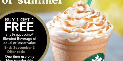 Starbucks: Buy 1 Get 1 Free Frappuccino Thru 9/3 (Select Starbucks Rewards Card Members Only)
