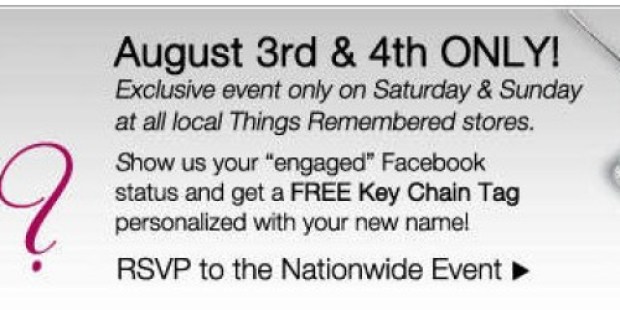 Things Remembered: FREE Personalized Key Chain Tag for Brides-to-Be (Valid 8/3-8/4)