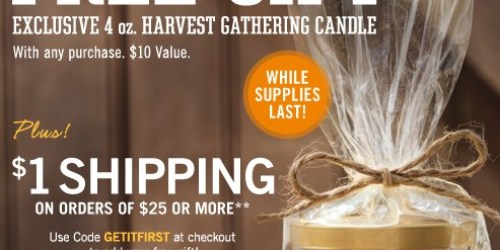 Bath & Body Works: FREE Harvest Candle ($10 Value!) with Any Purchase + Free Shipping on $25