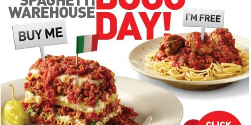 Spaghetti Warehouse: Buy 1 Get 1 Free Spaghetti & Meatballs or Lasagne (9/6 Only)