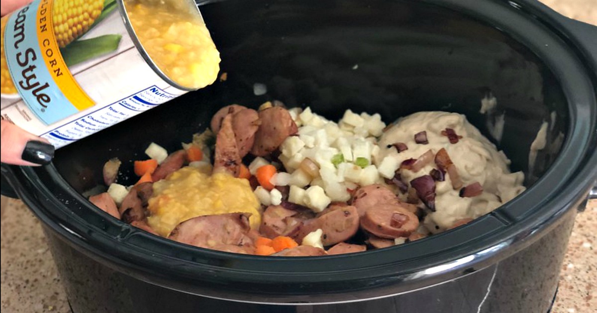 Slow Cooker Sausage & Corn Chowder Recipe • Hip2Save