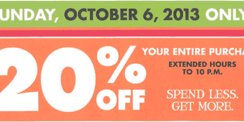 Big Lots: 20% Off Your ENTIRE Purchase (Valid on 10/5 for Buzz Club Members or 10/6 for Everyone)