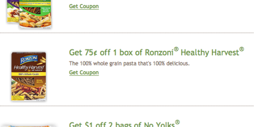 High Value Ronzoni & No Yolks Pasta Coupons = Inexpensive Pasta at Walmart