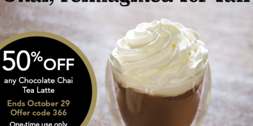 Starbucks: 50% Off Chocolate Chai Tea Latte (Select Starbucks Rewards Card Members Only)