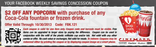 $2 Off Popcorn with Coca-Cola Drink Purchase at Cinemark