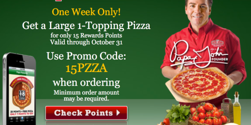 Papa John’s Rewards Members: FREE Large 1-Topping Pizza Only 15 Points