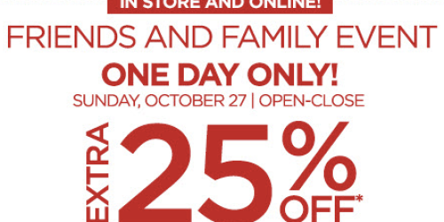 JCPenney: Extra 25% Off Regular, Sale & Clearance Prices Coupon (Valid 10/27 Only!)