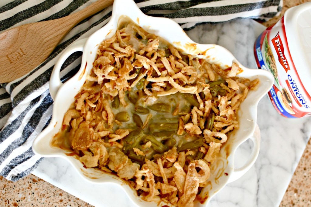 casserole dish with green beans