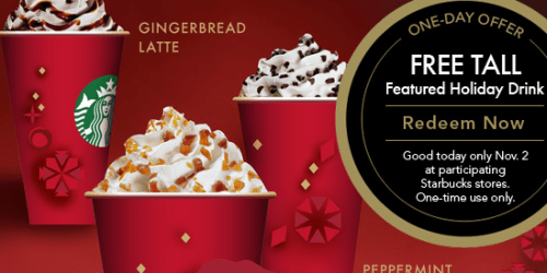 Starbucks: *HOT* Free Tall Featured Holiday Drink Today Only (Select Rewards Card Members Only)