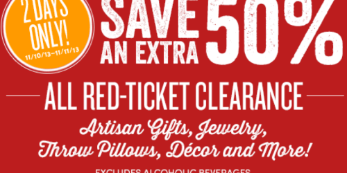 Cost Plus World Market: EXTRA 50% Off ALL Red-Ticket Clearance (Through 11/11)