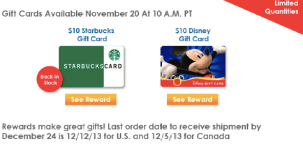 Disney Movie Rewards 10 Disney Gift Card Only 1 000 Points Or 10 Starbucks Gift Card 1 250 Points Hip2save