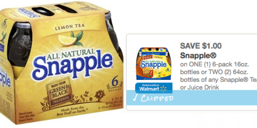 Rare $1/1 Snapple Tea or Juice 6-Pack Coupon = Only 66¢ Per Bottle at Rite Aid (Through Tomorrow!)