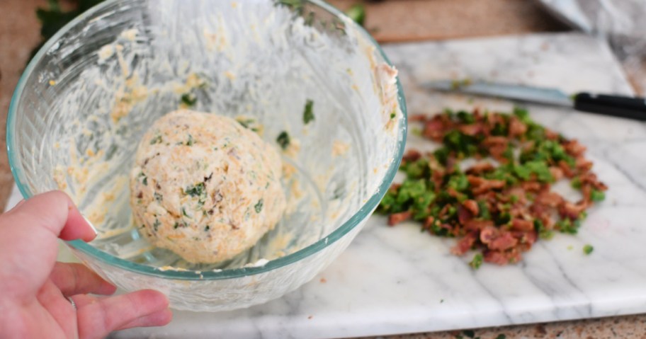 acon cheese ball in a bowl