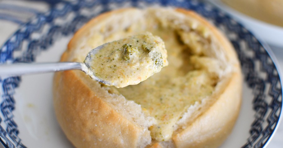 spoonful of panera copycat broccoli cheddar soup