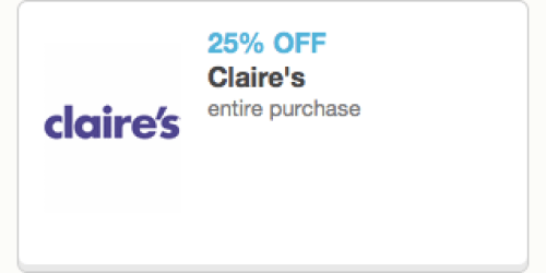 Claire’s: 25% Off Your Entire Purchase Coupon (Including Sale & Clearance Items – In-Store or Online)