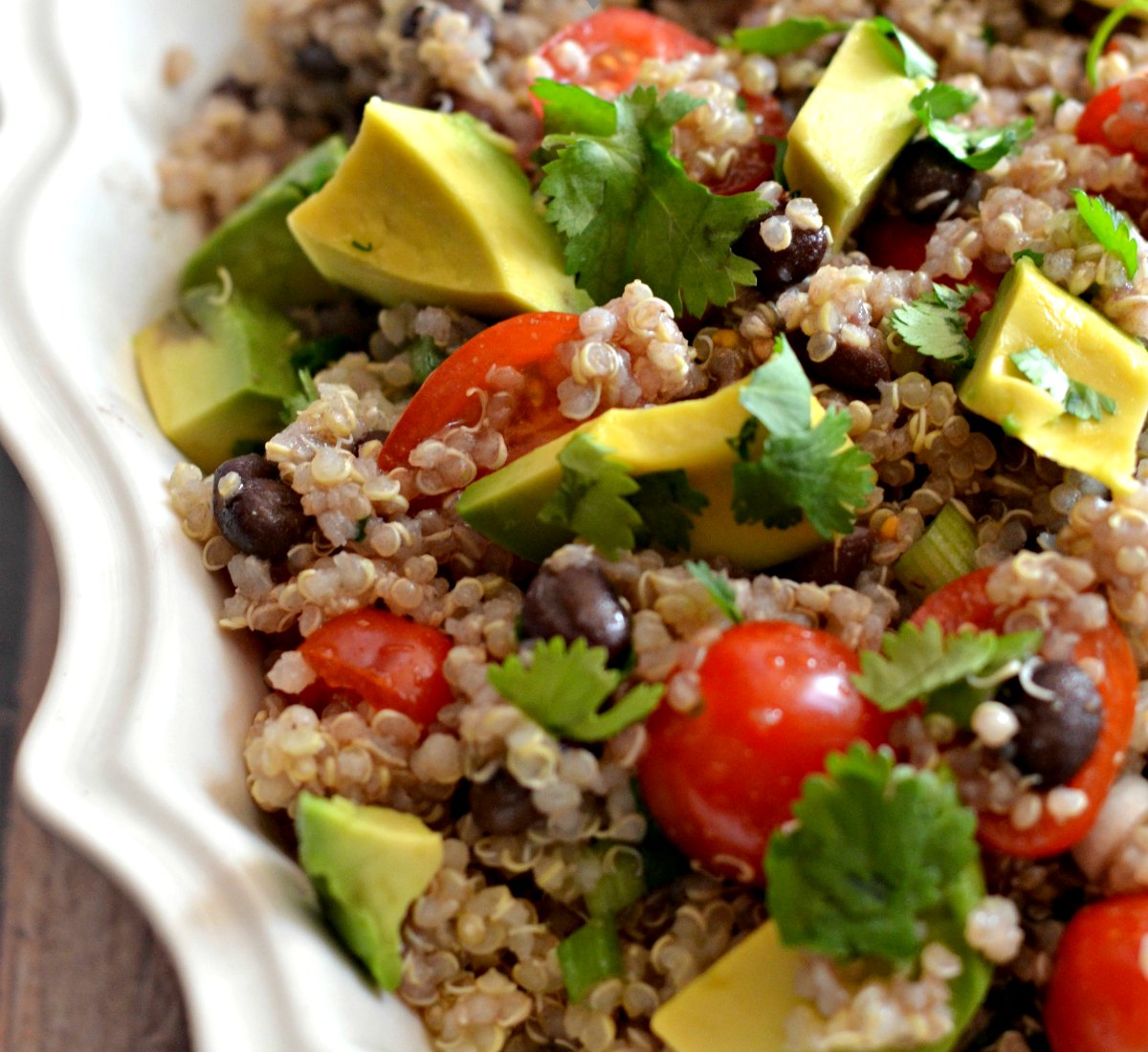 quinoa and vegetable salad in a white bowl Meatless Monday meals