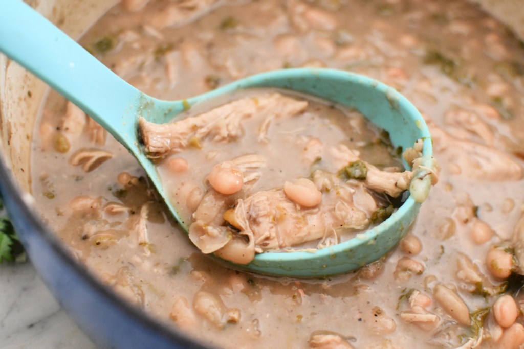 ladle spoon with chicken chili