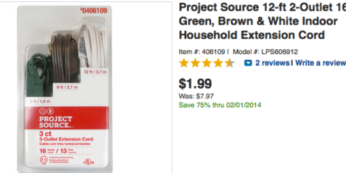 Lowe’s: 12-ft 2-Outlet 16-Gauge Indoor Extension Cord 3-Pack Possibly Only $1.99 (Reg. $7.97!)