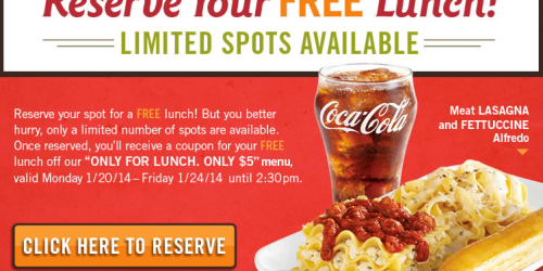 Fazoli’s: FREE Lunch at Participating Locations Starting 1/20-1/24 (Reserve Now – Limited Spots Available!)