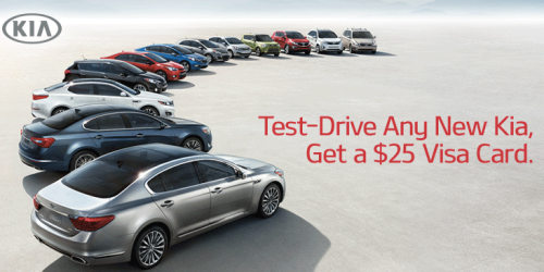FREE $25 Visa Card for Test Driving a New Kia Vehicle (Available to the First 10,000)
