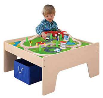 Walmart: Wooden Activity Table with 45-Piece Train Set & Storage Bin ...