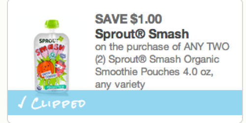New $1/2 Sprout Smash Organic Smoothie Pouches Coupon = Only 78¢ Each at Walmart