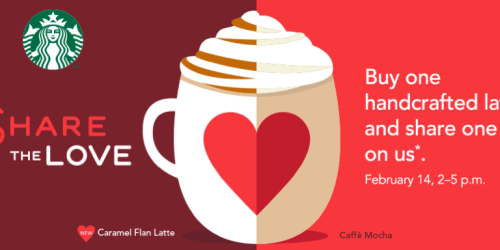 Starbucks: Buy ANY Handcrafted Latte, Get One FREE on February 14th from 2-5PM (No Coupon Needed)