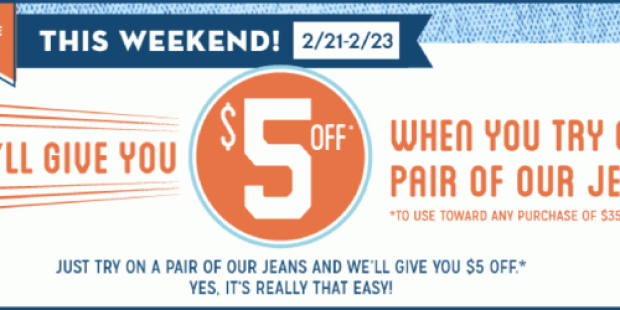 Old Navy: Earn $5 Off $35 Purchase Coupon When You Try on Jeans In-Store Only (2/21-2/23)